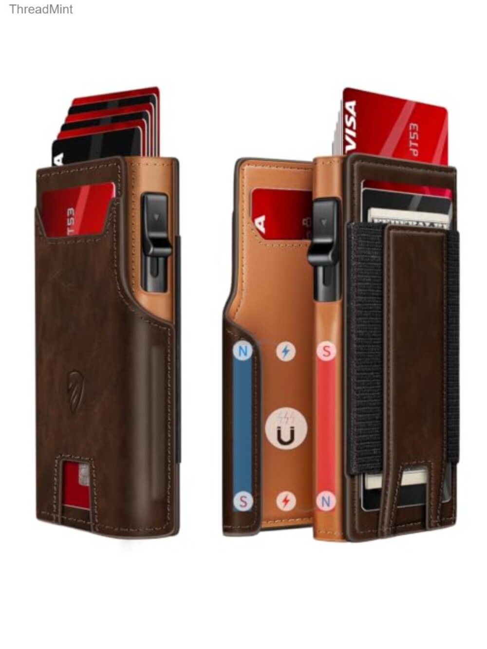 RFID Blocking Slim Pop-Up Wallet Aluminum Leather 10 Card Holder